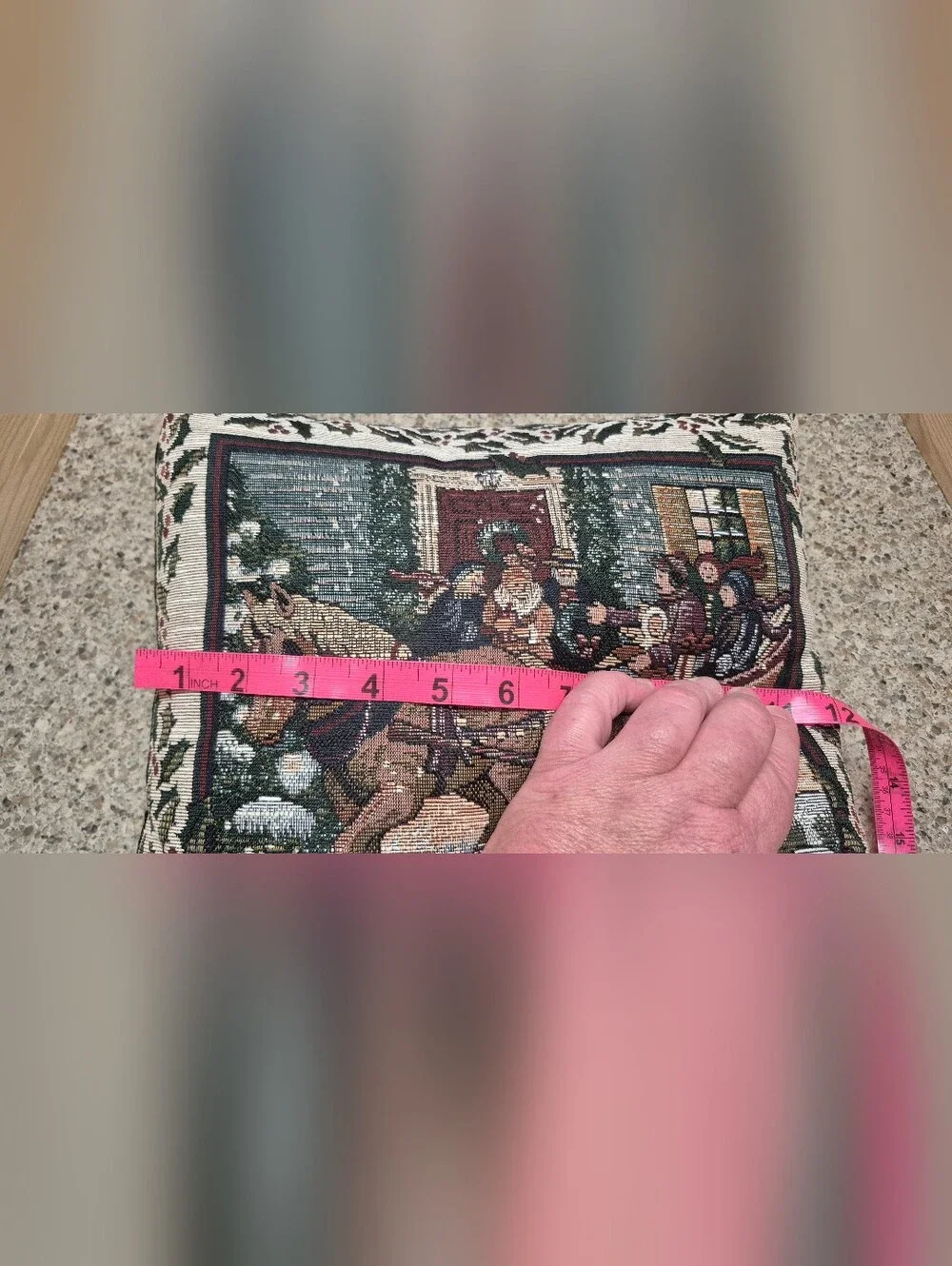 ​Vtg Christmas Tapestry Throw Pillows Sleigh Ride Winter Scene Set of 2 Holiday